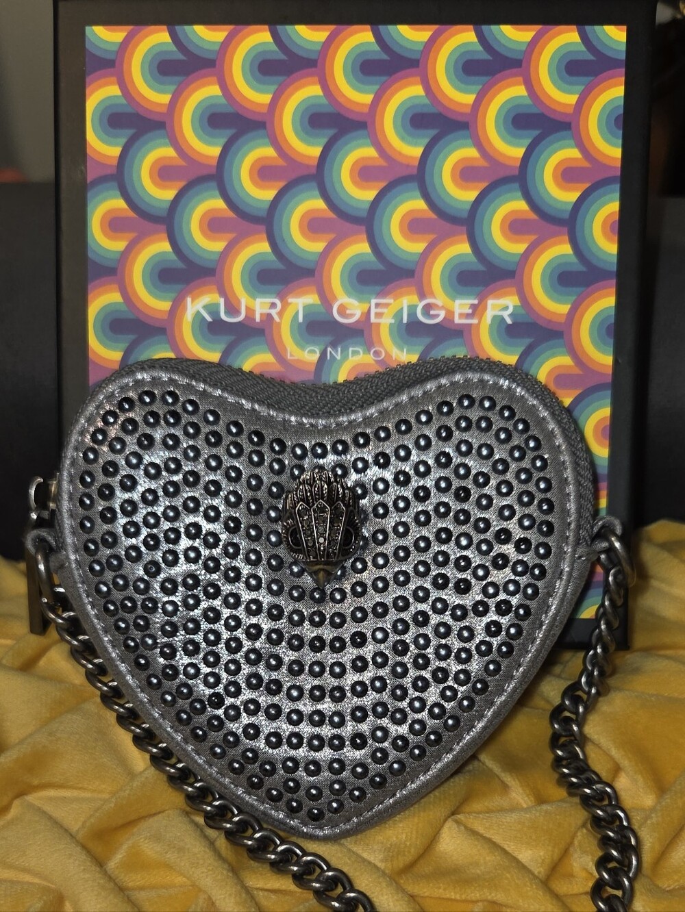 Kurt Geiger Silver Heart Studded Mini Crossbody